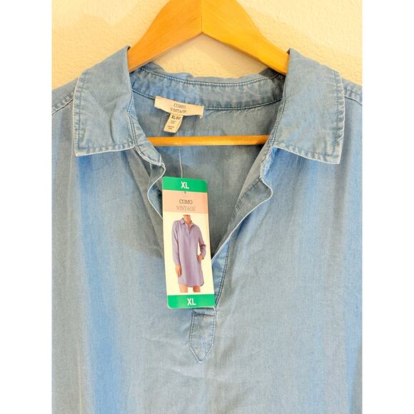 NWT | COMO VINTAGE Denim Shirt Dress Light Blue Casual Chic | XL Extra Large - Picture 3 of 9